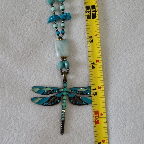 Dragonfly Artisan Necklace Hand Crafted Beaded Turquoise Stones Crystals 16.5" - Picture 13 of 14